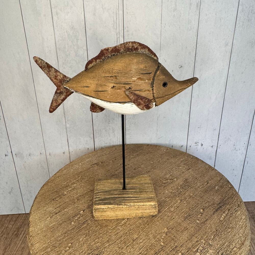 Wood Unicorn Fish Sitter Home Decor Rustic Art Nature Lover Seabird Ocean NEW